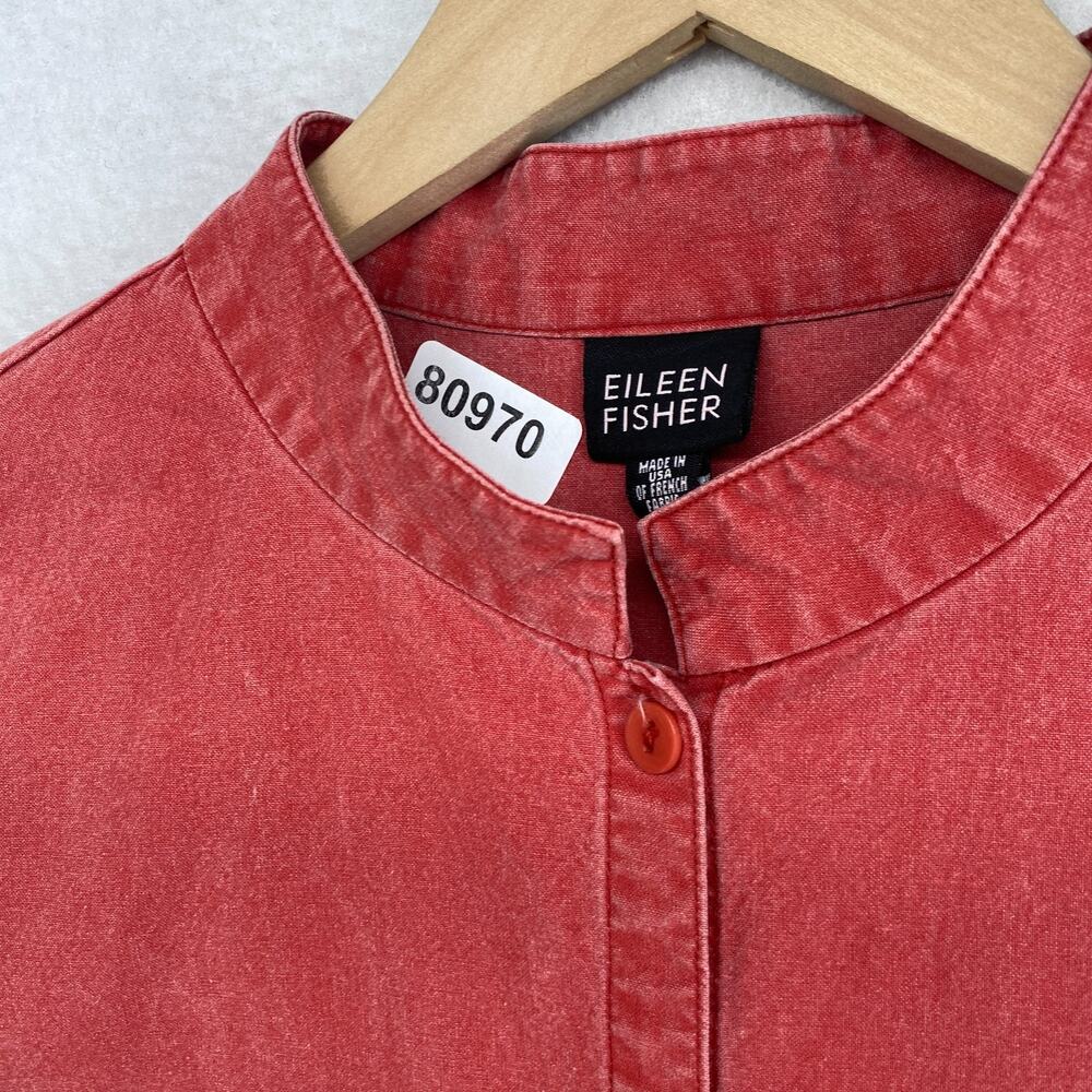 EILEEN FISHER Jacket M Cotton Canvas Mandarin Button Up Boxy Washed Red USA VTG - Picture 13 of 13